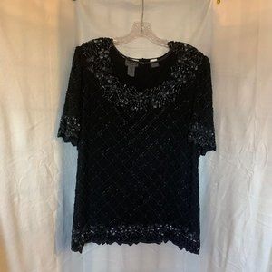 EUC Vintage Stenay Woman Beaded 100% Silk Blouse Size 2X